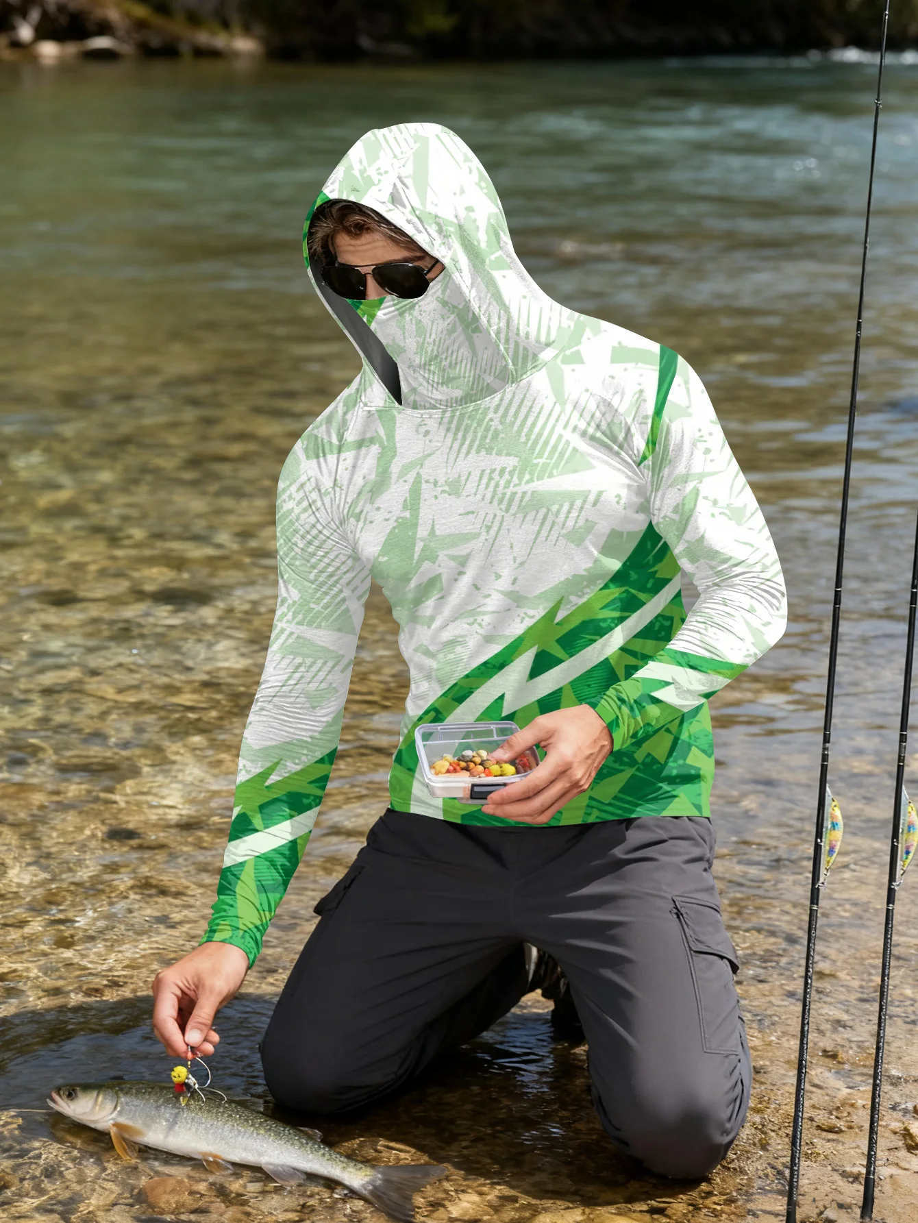 メンズ用フィッシングシャツ、フード付き、UPF（紫外線防御指 - Outdoor Hunting Prints のレビューと価格