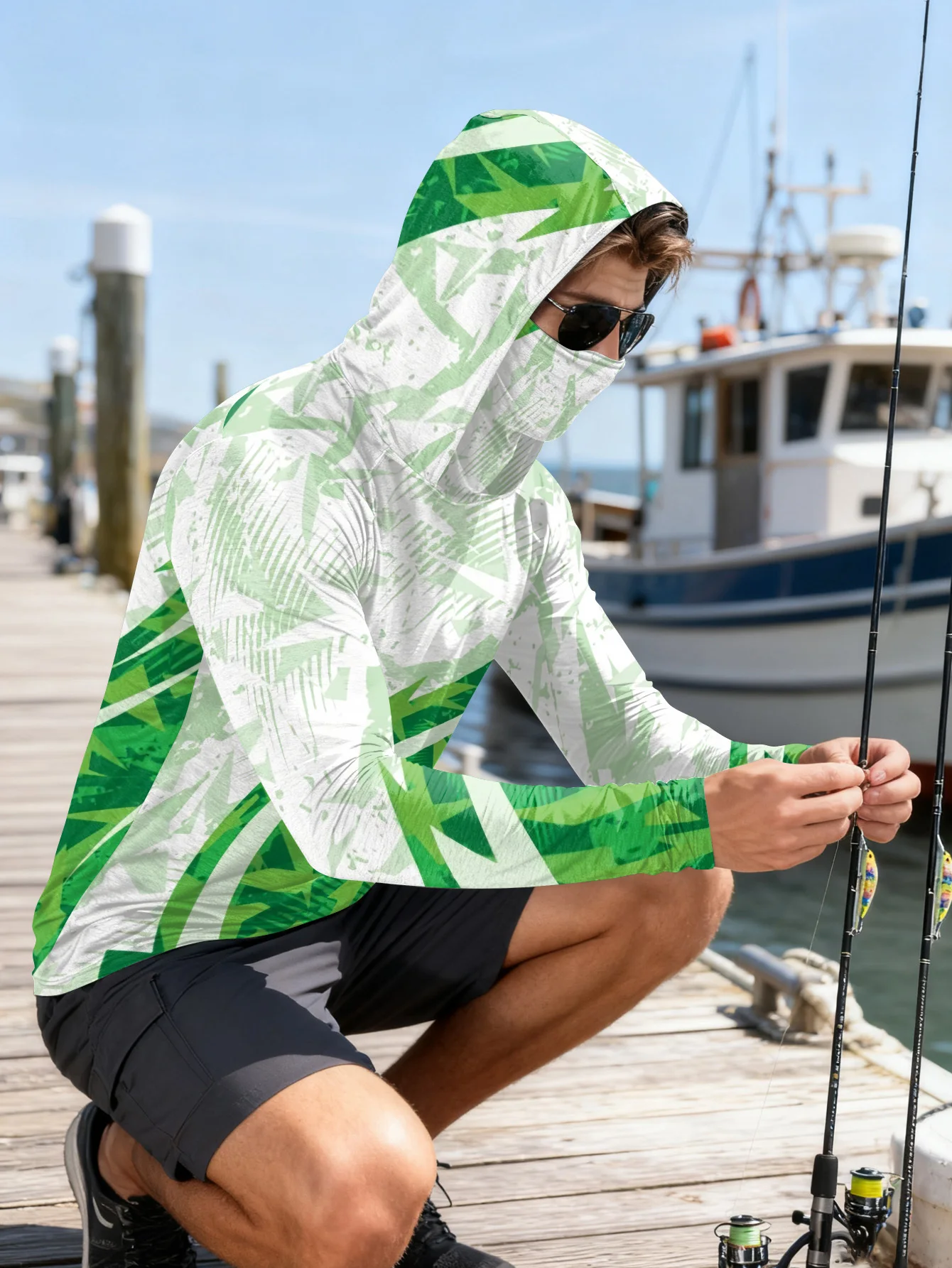 メンズ用フィッシングシャツ、フード付き、UPF（紫外線防御指 - Outdoor Hunting Prints のレビューと価格