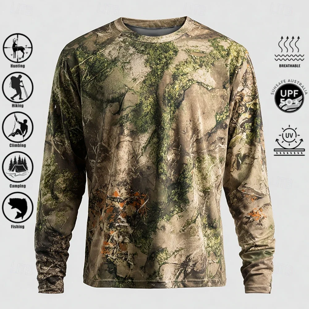 メンズ長袖Tシャツ、ポリエステル素材、3Dプリント迷彩柄、U - Outdoor Hunting Prints のレビューと価格